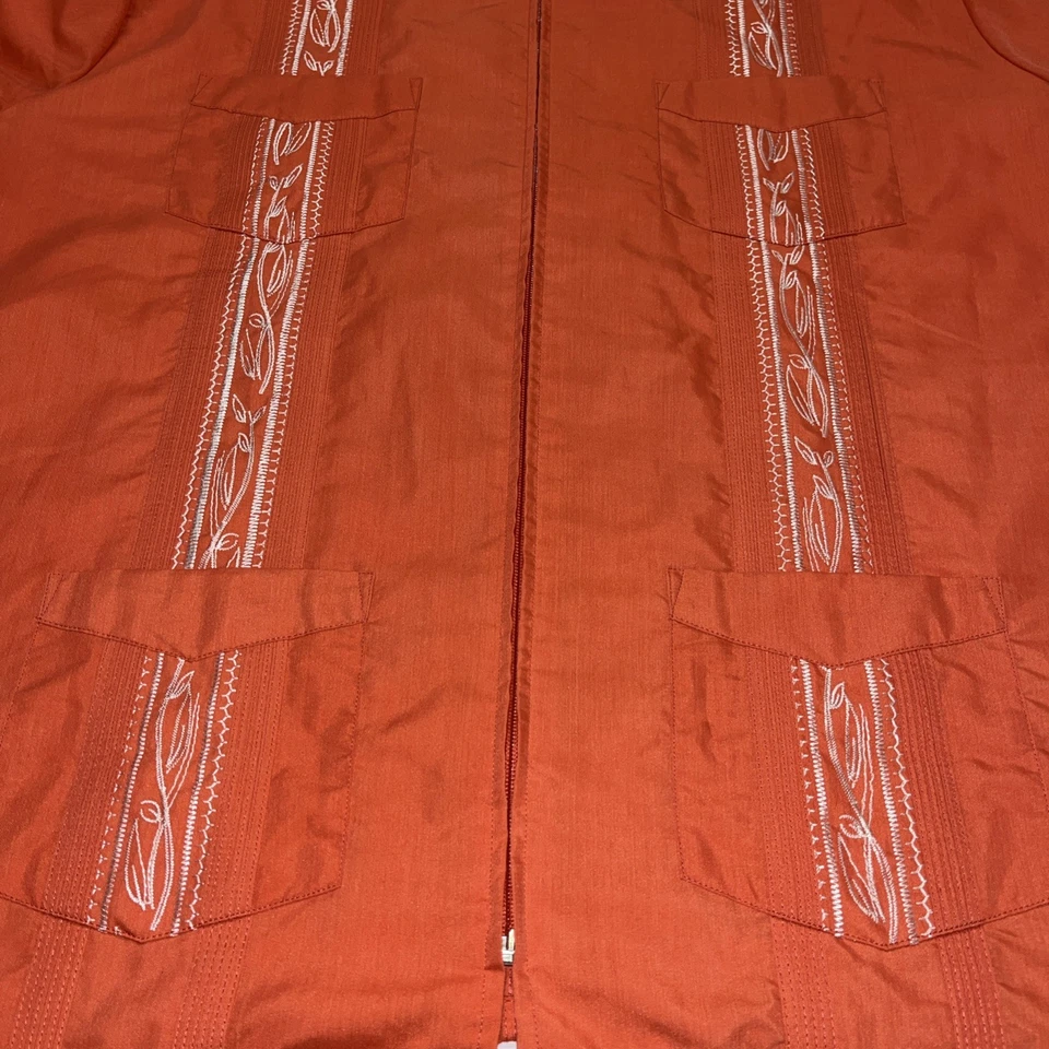 Haband Guayabera Men's Embroidered Short Sleeve Full Zip Shirt 2X XXL  Coral - Image 3 of 4