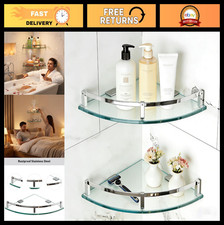 Wall Mounted Glass Corner Shower Shelves - 304 Stainless Steel Rail, 2 Pack