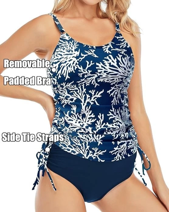 2 Piece Tummy Control High Waist Bikini Swimsuit Tankini Set Cups A-B Size M 12 - Image 3 of 4