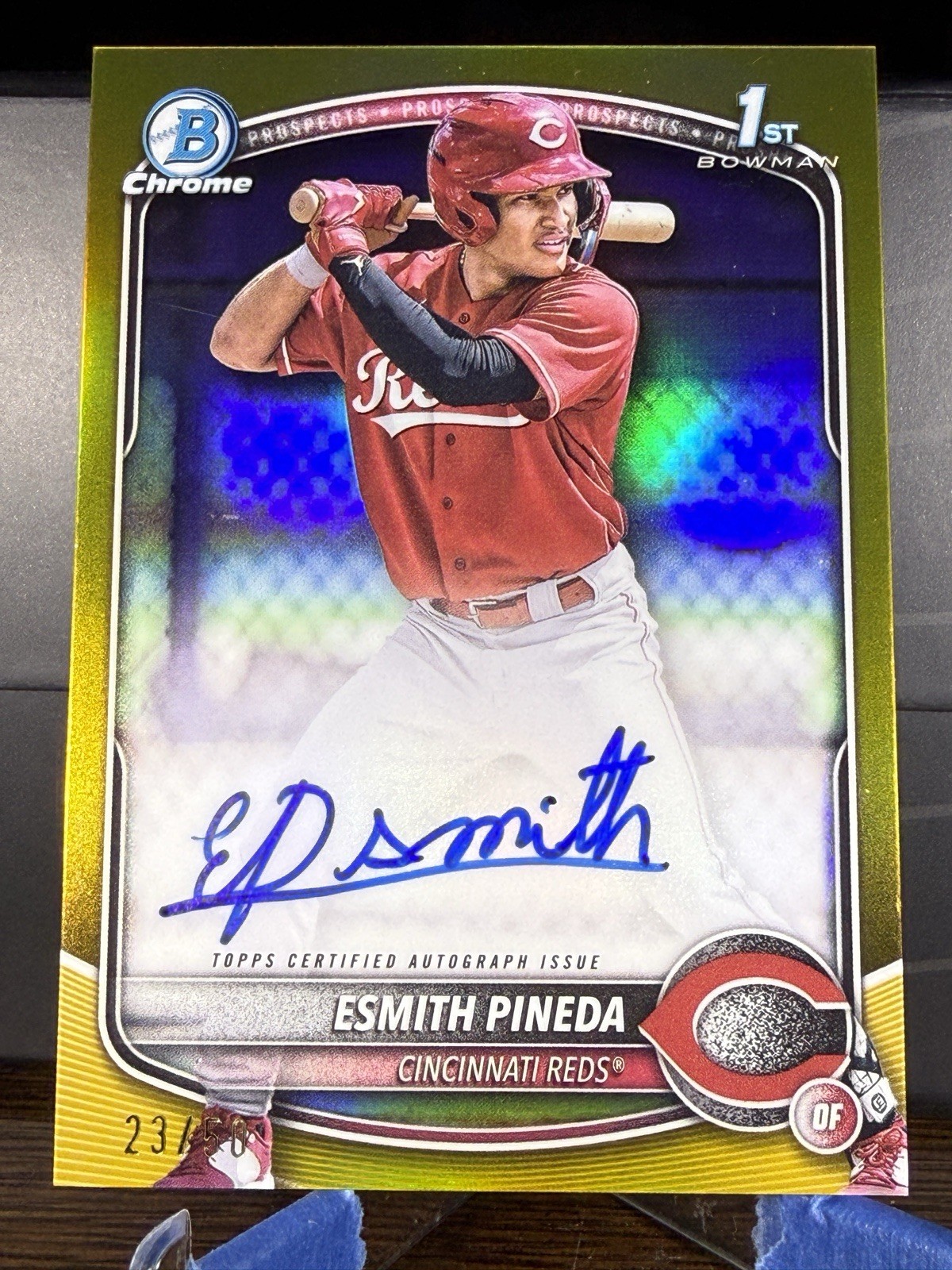 2025 Esmith Pineda Bowman Chrome Gold Refractor Auto 1st Bowman #CPA-EP 23/50