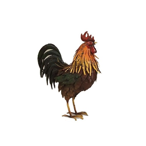 Metal Rooster Figure Multi Color Metal Sculpted Feathers 16" tall Standing - Picture 3 of 6