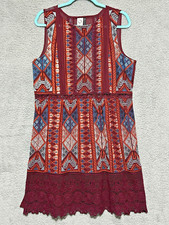 Akemi + Kim Anthropologie Sleeveless Embroidered Dress Womens Size 16 Aztec