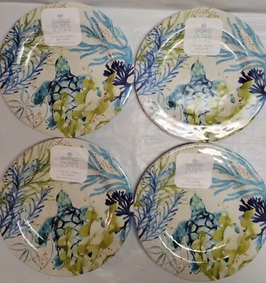 Sigrid Olsen Home 4pc Melamine Sea Turtle 9" Salad Side Plate Nautical Ocean