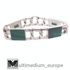 Vecchio bracciale vintage modernista malachite argento 835 catena blindata stile art deco