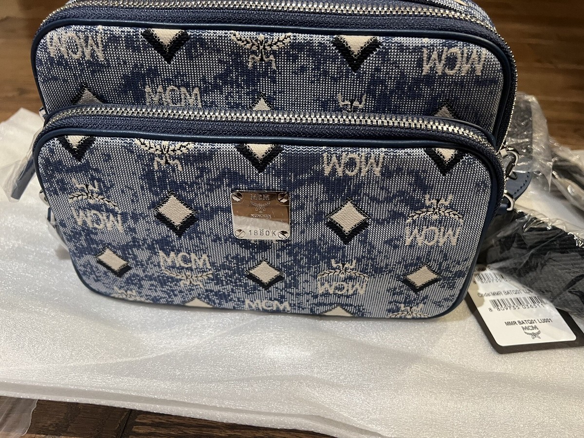 MCM Klassik Vintage Jacquard Monogram Crossbody Bag Blue | eBay