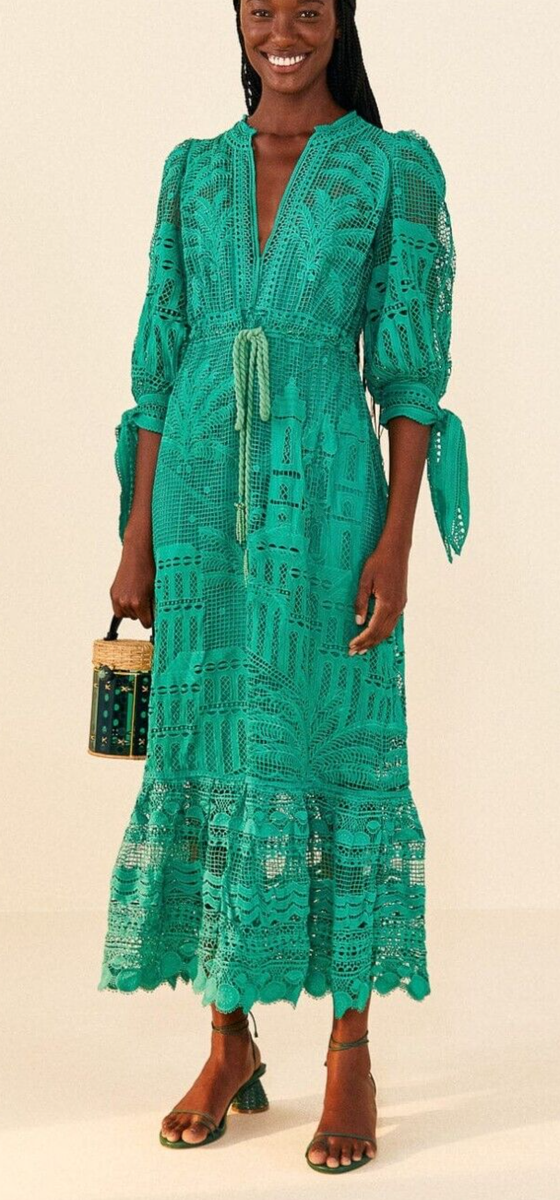 ワンピース FARM RIO Sangallo lace midi dress GREEN Sangallo lace midi dress FARM RIO - Nugnes1920