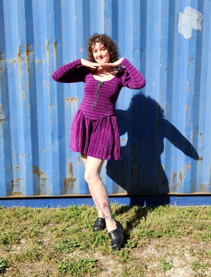 Vtg Womens 80s Pc Purple Black Betsey Johnson Punk Label Top Skirt  Set S/M