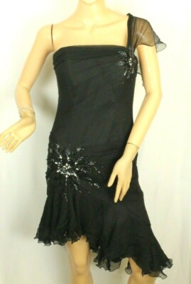 Claudio Milano Black Chiffon Beaded Dress Size M Retail $390
