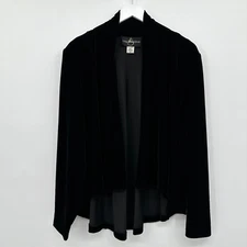 Vintage Womens Jacket Cardigan Medium Stretch Black Velvet Dark Academia Witchy
