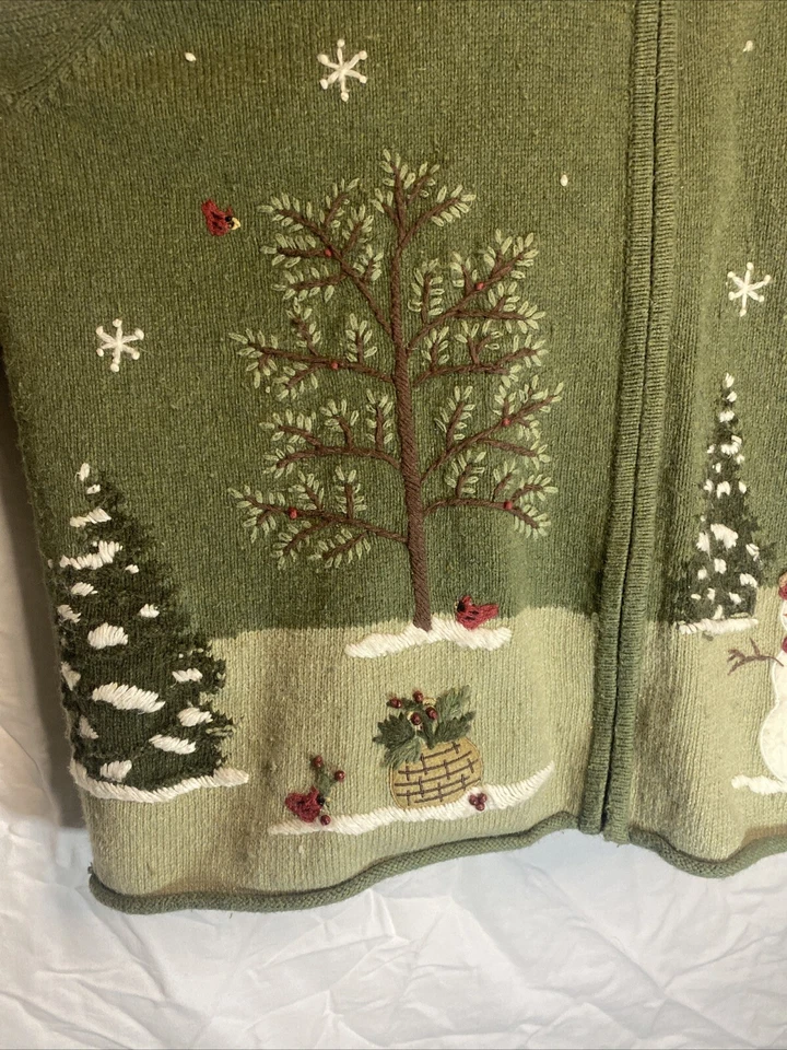Croft & Barrow Christmas Beaded Sweater  Size 2x Green Snowman Zip Up Cardigan - Image 4 of 4
