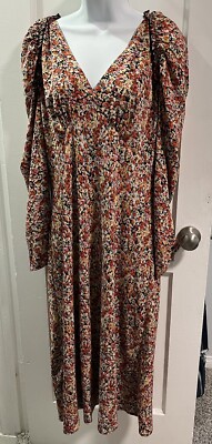 astr the label floral long sleeve midi dress New $99 ASTR the Label XL Yellow Floral Puff Sleeve Midi Dress