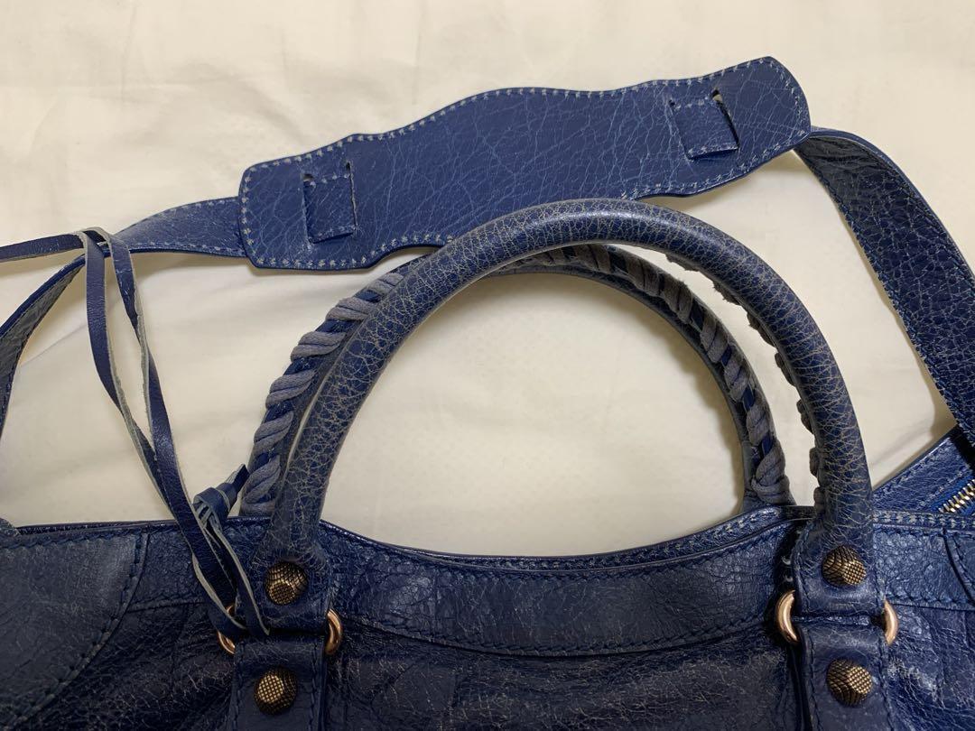 BALENCIAGA City Leather 2Way Hand Bag Blue Mirror Used Great BALENCIAGA City Leather 2Way Hand Bag Blue Mirror Used Great