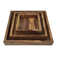"Dekoablage \"My Day\" 3Er Set 12/17/22 X 3 Cm, Quadratische Ablage Aus Olivenholz"