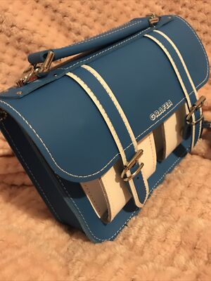 🇬🇧GRAFEA Micro Leather Satchel Shoulder Bag Pretty Blue White 🎁 £100 New  UK
