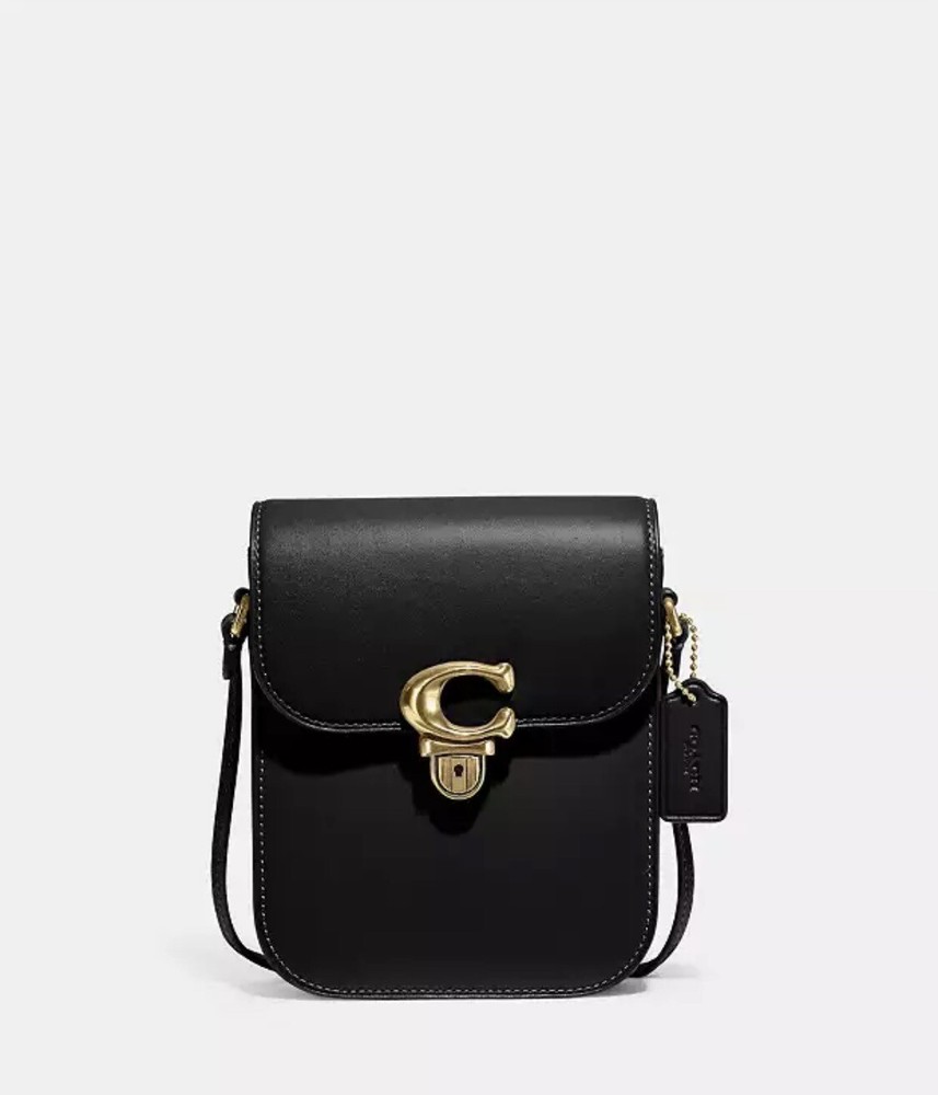 Coach CA057 Black Leather Tall Crossbody Bag-Free Shipping