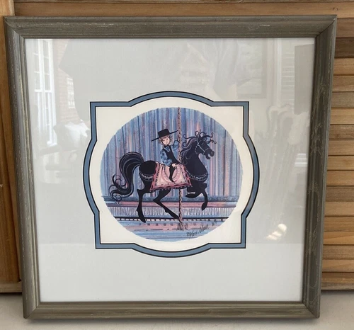 P Buckley Moss Print Framed S/N 892/1000 Justin Boy Black Horse Carousel