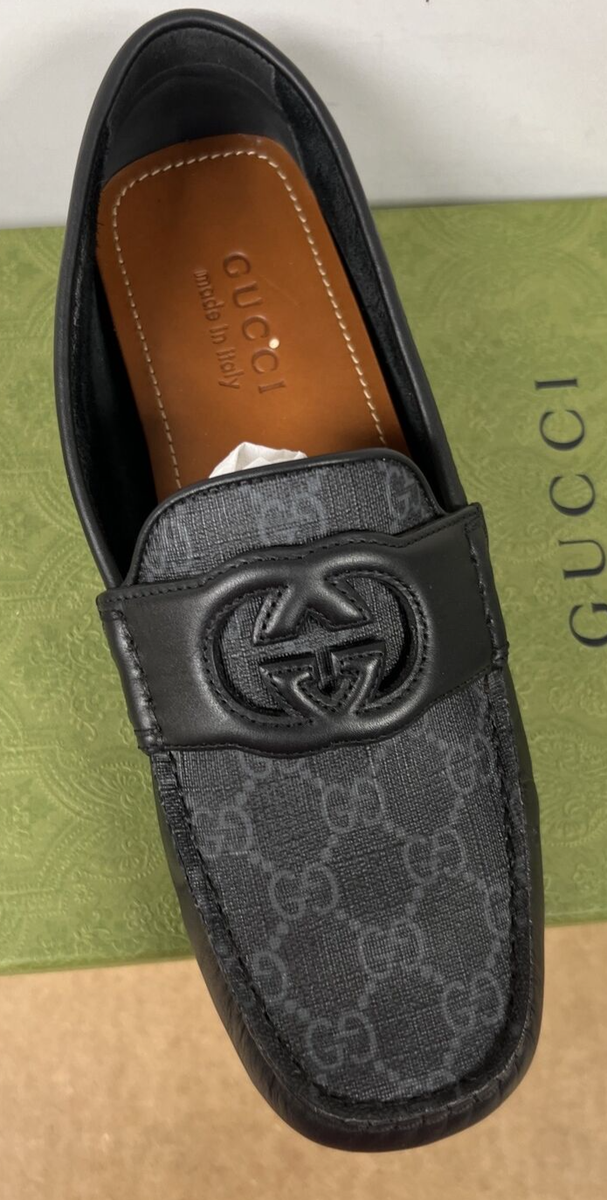 Gucci Square Toe Leather Loafers Black Interlocking G 730148AAB7Z