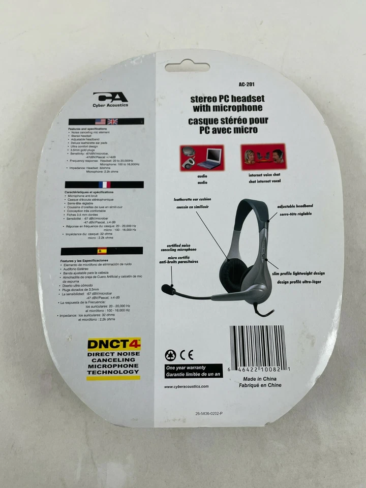 Cyber Acoustics AC-201 Stereo PC Headset Noise Canceling Microphone Technology - Image 4 of 4