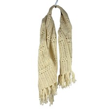 Handmade Ivory Crochet Scarf With Fringe - Cozy Stylish Winter Accessory