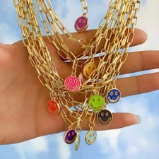 Happy Face Necklaces Gold Color Metal Chain Jewelry  Gift Mr Circuit