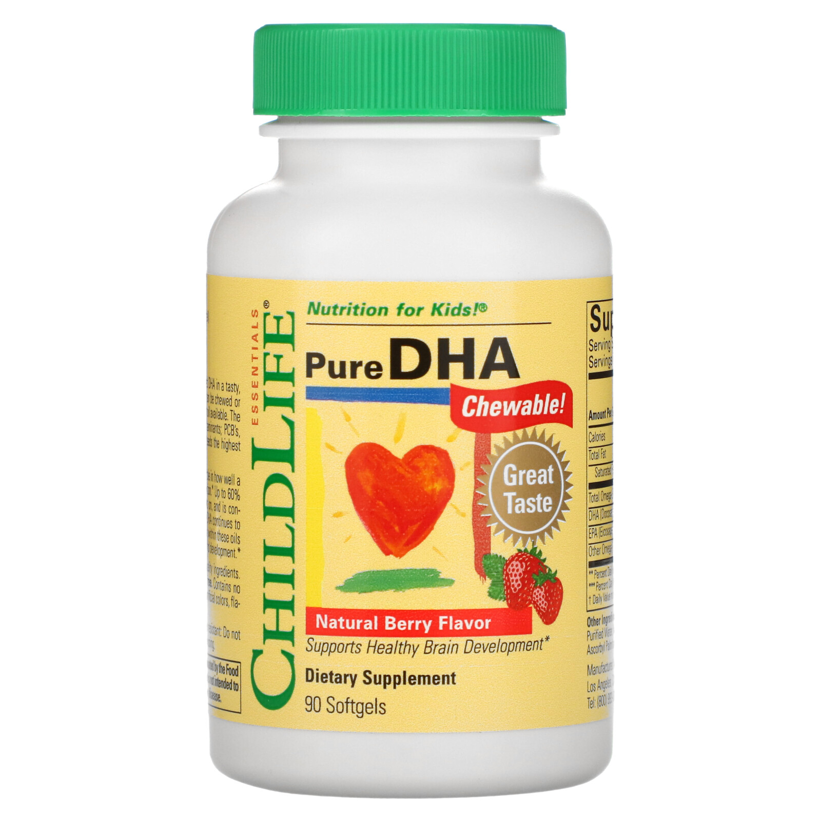 ChildLife Pure DHA Chewable Natural Berry Flavor 90 мягких гелевых капсул без спирта,