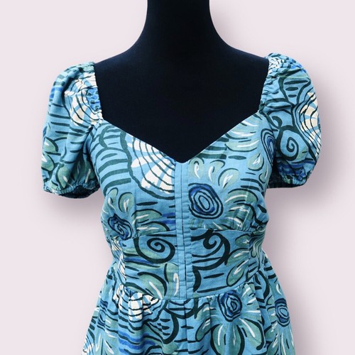 House of Harlow Mini Dress Size Small Blue Linen NWOT Puff Sleeve Retro Babydoll - Picture 2 of 10