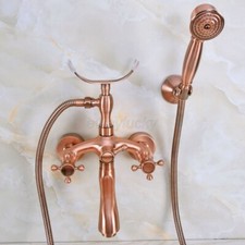 Wall Mount Red Copper Clawfoot Bath Tub Filler Faucet Set Handheld Shower