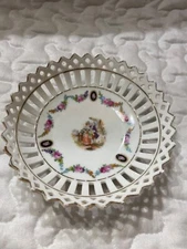 Vintage Reticulated Porcelain Decorative Bowl Made in Germany Courting Couple 5"