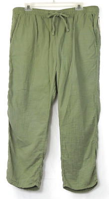 NWOT Caslon Green Drawstring Lightweight Gauzy Cotton Pull-On Cropped Pants L