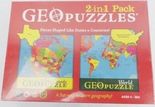 Geo Puzzle 2 In 1 Includes USA  Canada AND World Jigsaw Educational New Sealed