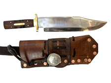Massive 15" Fine Bowie Knife Walnut Handle 4 Brass Pin 1/8" THICK Blade Full Tan