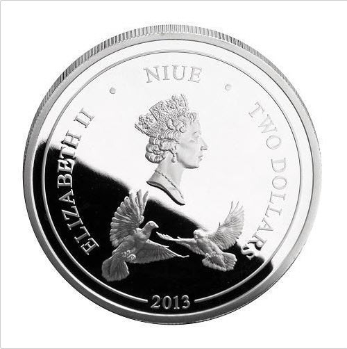 2013 Niue 2$ Love Forever DOVES II Wedding 1 Oz .999 Proof Silver
