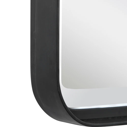Minimalist Rustic Black Metal Wall Mirror | 30" Thin Frame Curved Edge Vanity - Picture 3 of 7