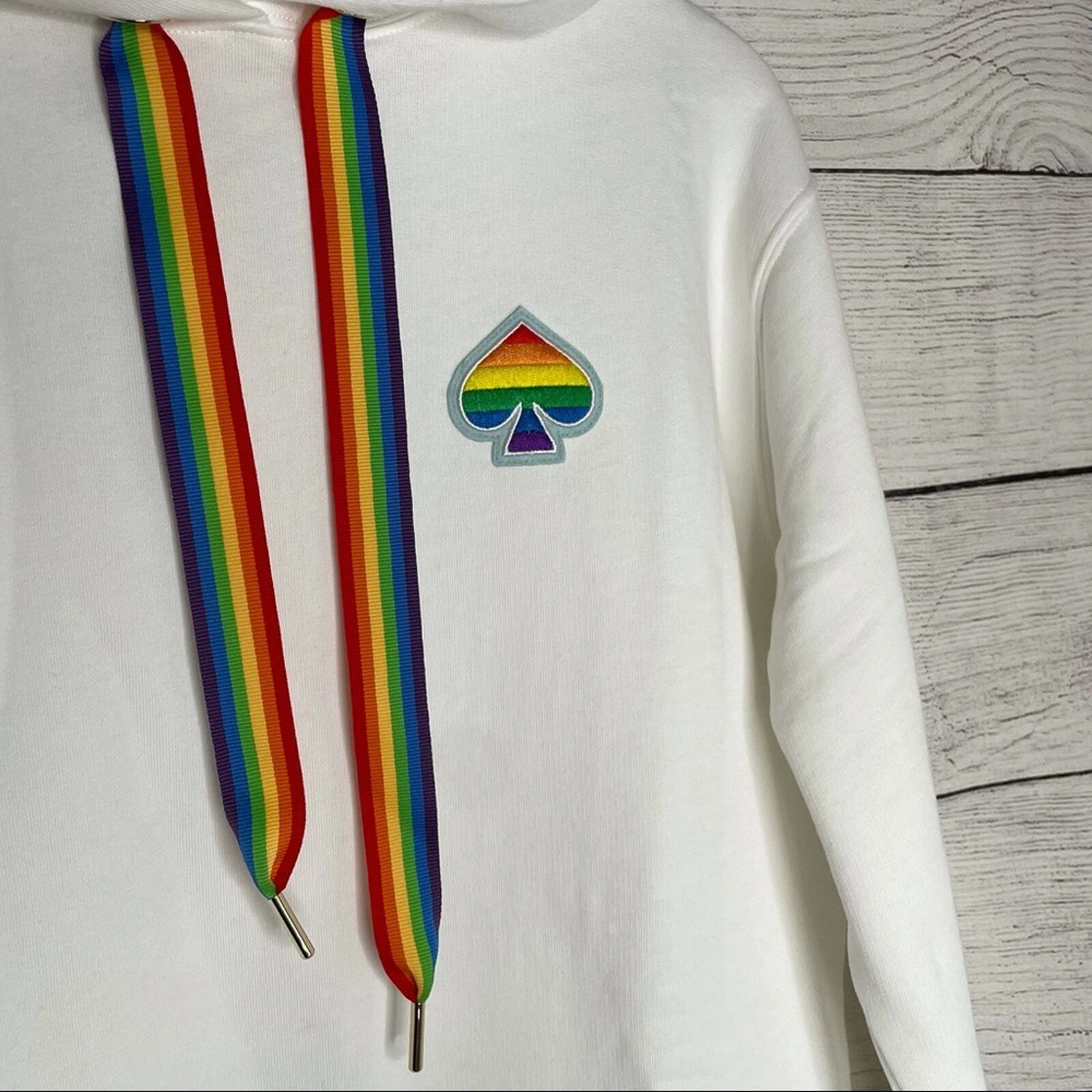 Felpa con cappuccio bianco Kate Spade logo Arcobaleno Pride XXS