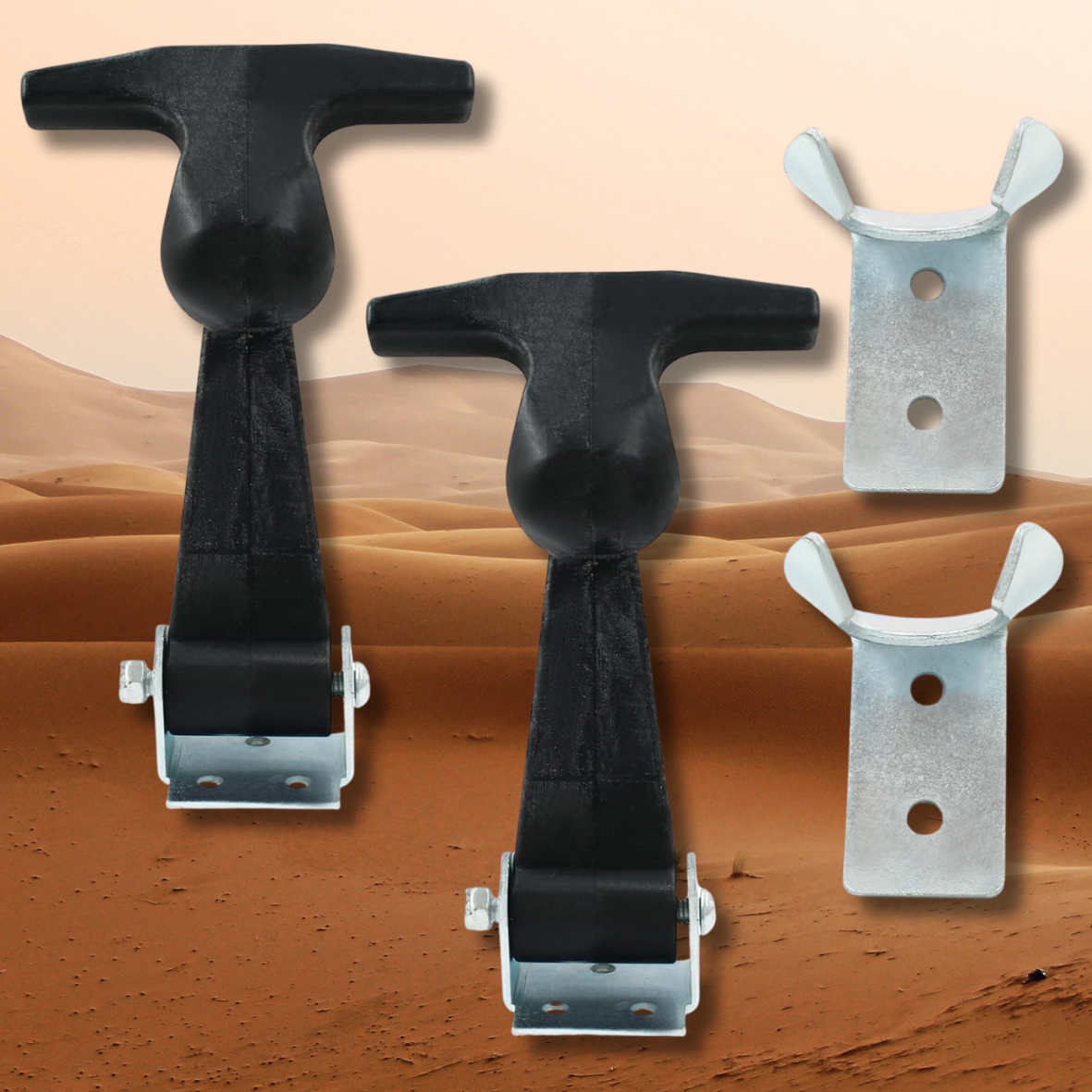 (Pack of 2) Hood Hold Down Latch Kit with Steel Mount & Rubber Easy Grip Handle