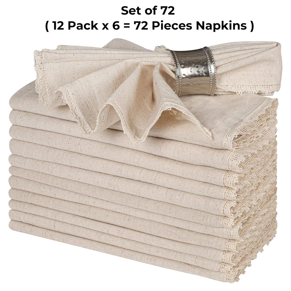 Linen Flax Cotton Cloth Napkins 18x18 with Lace – Set of 72 – Machine Washabl... - Image 2 of 4