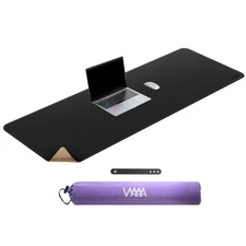 Dual Sided Cork Leather Desk Mat 47.2 x 15.7 inch Black Waterproof Pad