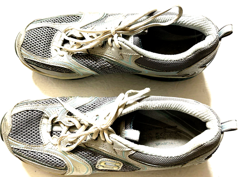 Skechers Shape Ups Gray Blue & White Leather & Synthetic Lace-Up Women's size 9B - Picture 2 of 14