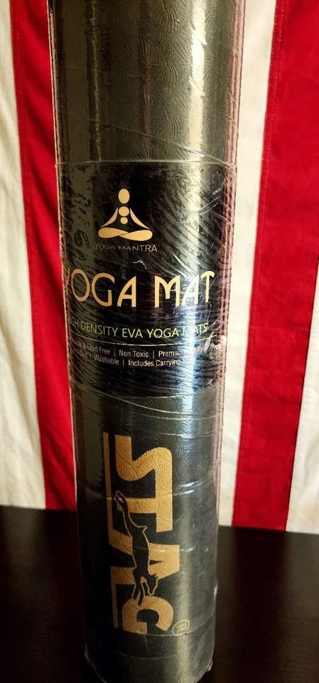 Stag Yoga Mantra Asana Mat con correa de transporte 6 pies x 2 pies negro/dorado (tamaño 4 mm) Foto 3 de 4