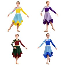 Girls Dress Performance Costume Contemporary Dancewear Robe Stylish Printed
