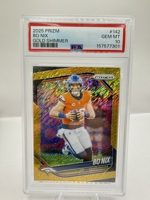 2025 Panini Prizm - Bo Nix Gold Shimmer - 10/10 Bookend - Jersey Match PSA 10