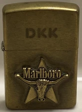 Vintage 1991 Brass Marlboro Longhorn Steer Star Zippo Lighter Monogram "DKK"