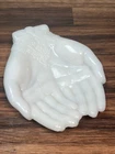 Vintage Avon Touch Of Beauty Open Hands White Milk Glass Soap Trinket Dish 1970s