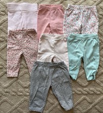 Baby Girl 0-3M Pants Bundle - Colorful Pull On Elastic Waist Pants, Lot Of 7