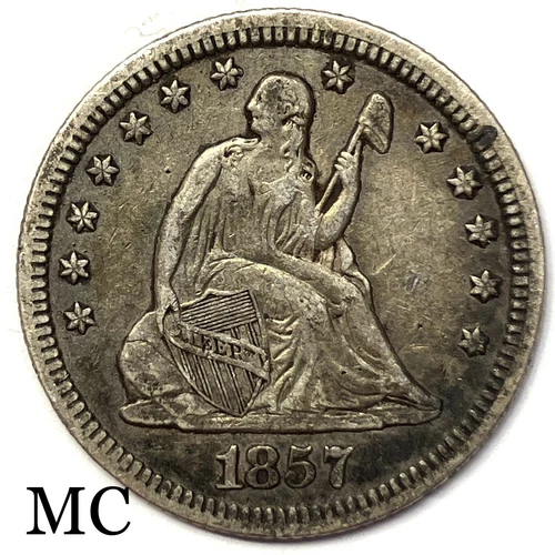 1857 Seated Liberty Quarter. XF Strong Strike! Key Type Coin - Picture 1 of 2