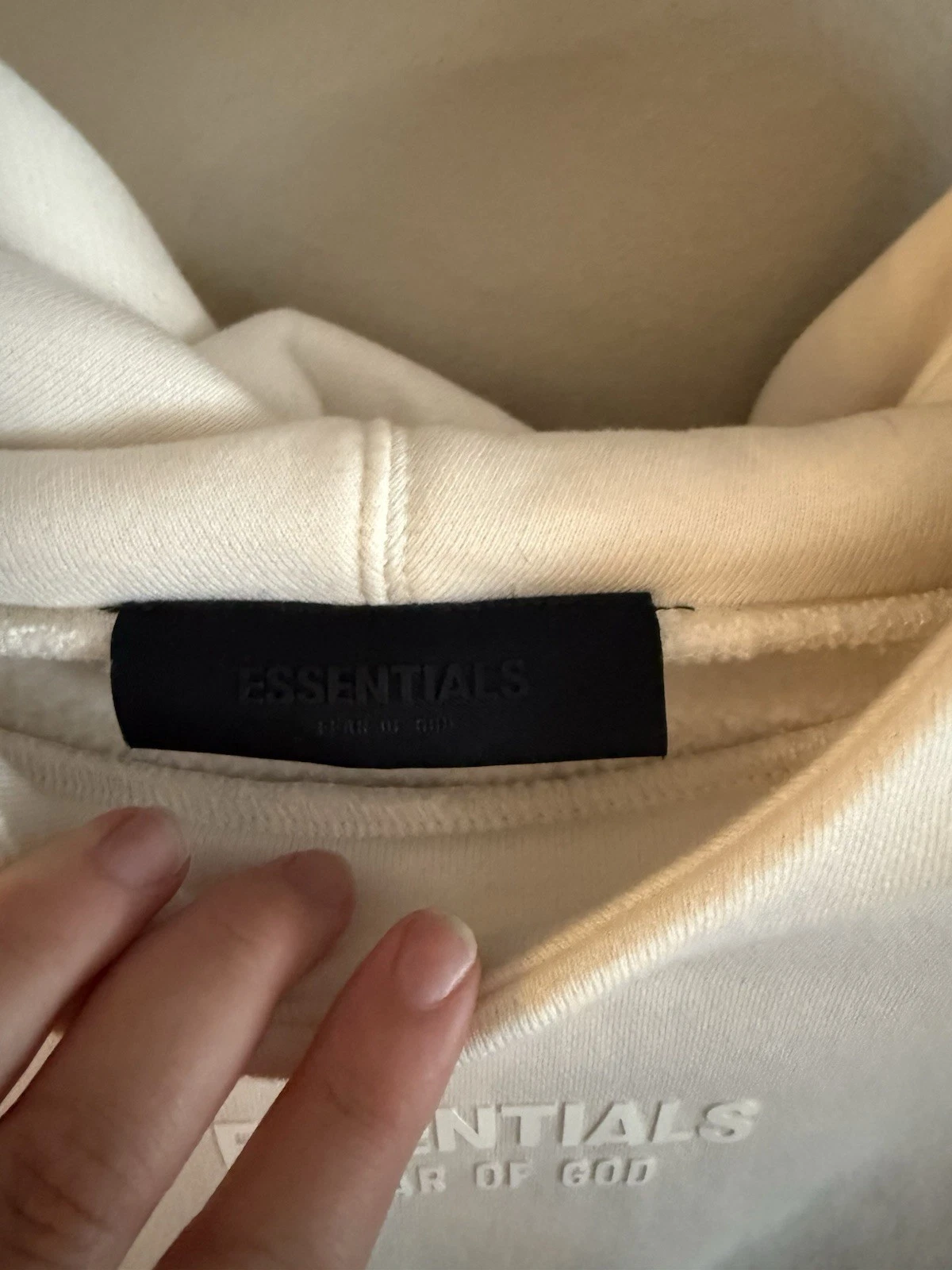 Felpa bianca con cappuccio Essential Fear of God donna XL Cloud Dancer con tasche nuova senza etichette