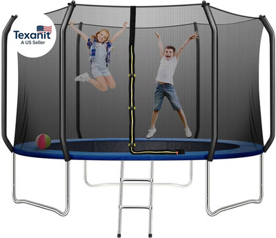 10 FT Trampoline for Kids, Outdoor Trampoline with Safe Enclosure Net and Waterp