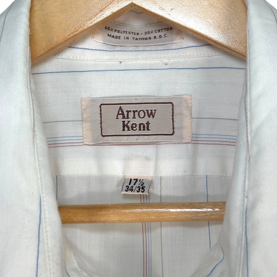 Arrow Kent 17.5 white striped button up shirt vintage Taiwan 80s - Image 4 of 4