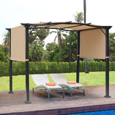 Retractable Garden Pergola with Dual-Side Adjustable Roof 2.96x2.45m Steel Frame