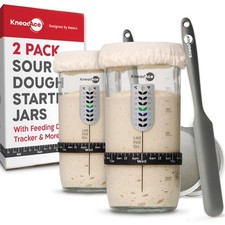 Sourdough Starter Kit: 2 Jars with Date, Thermometer, Scraper, Lid & Cover